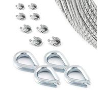 DQ-PP Lot de 7 câbles en acier galvanisé - 8 mm - 6 x 19 souple - 40 m - Acier galvanisé - 4 cosses de 8 mm - 8 serre-câbles de 8 mm - Câble métallique pour tuteur - Corde forestière