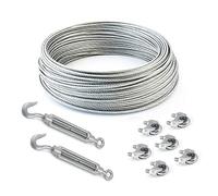 DQ-PP SET 10m câble acier galvanisé 6x7 5mm + 6 serre-câbles étrie et 2 tendeurs à cage crochet-œil