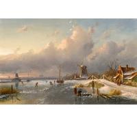 DQCJIYIGL Affiche de Arts Affiche Artistique un paysage d'hiver avec des moulins à vent et des patineurs sur une voie navigable par Charles Henri Leickert Pour la Décoration du Salon 60x90cm