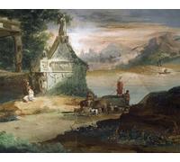 DQCJIYIGL Célèbre Art Décorative Imprimé Sur Toile Bergers dans un paysage imaginaire de Giuseppe Bernardino Bison Imprimer Affiche Pour la Décoration de Bureau 60x90cm