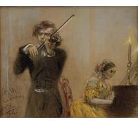 DQCJIYIGL Célèbre Art Décorative Imprimé Sur Toile Clara Schumann et Joachim font de la musique d'Adolph Menzel Imprimer Affiche Pour la Décoration de Bureau 60x90cm