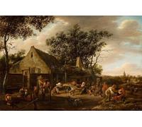 DQCJIYIGL Célèbre Art Décorative Imprimé Sur Toile Paysans dansants dans une auberge de Jan Havickszoon Steen Imprimer Affiche Pour la Décoration de Bureau 60x90cm
