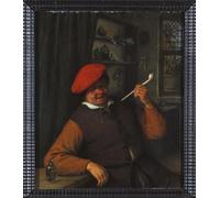 DQCJIYIGL Célèbre Art Décorative Imprimé Sur Toile un paysan au béret rouge fumant la pipe dans un intérieur par Adriaen Jansz Van Ostade Imprimer Affiche Pour la Décoration de Bureau 60x90cm