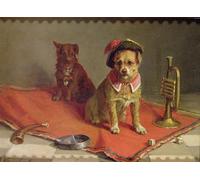 DQCJIYIGL Célèbre Poster Image Déco D'Art Murale Chien en chapeau militaire et collier avec trompette et dés par Charles Van Den Eycken Murale Tableaux Toile Pour la Décoration Murale 60x90cm