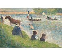 DQCJIYIGL Célèbre Poster Image Déco D'Art Murale Étude de chevaux et bateaux pour baigneuses à Asnières par Georges Pierre Seurat Murale Tableaux Toile Pour la Décoration Murale 60x90cm