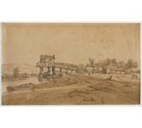 DQCJIYIGL Célèbre Poster Image Déco D'Art Murale Le moulin à eau au-dessus du pont de Charenton par Girtin Murale Tableaux Toile Pour la Décoration Murale 60x90cm