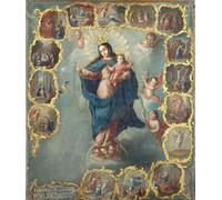 DQCJIYIGL Célèbre Poster Image Déco D'Art Murale l'Immaculée Conception avec les Quinze Mystères du Rosaire de Miguel Cabrera Murale Tableaux Toile Pour la Décoration Murale 60x90cm