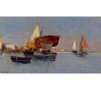 DQCJIYIGL Célèbre Poster Image Déco D'Art Murale Navires de pêche dans la lagune de Venise par Maria Herrer Marcher Murale Tableaux Toile Pour la Décoration Murale 60x90cm