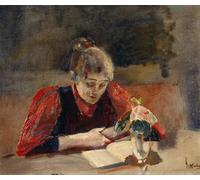 DQCJIYIGL Célèbre Poster Image Déco D'Art Murale Oda s'assied et lit par Christian Krohg Murale Tableaux Toile Pour la Décoration Murale 60x90cm