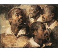 DQCJIYIGL Célèbre Poster Image Déco D'Art Murale Quatre études de la tête d'un nègre par Peter Paul Rubens Murale Tableaux Toile Pour la Décoration Murale 60x90cm