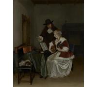 DQCJIYIGL De Célèbres Tableaux Affiche de Arts Affiche Artistique la leçon de musique de Gerard Ter Borch Prints Toile Pour la Décoration du Salon 60x90cm