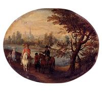 DQCJIYIGL De Célèbres Tableaux Affiche de Arts Affiche Artistique Voyageurs sur un chemin le long d'une rivière par Van Bredael Prints Toile Pour la Décoration du Salon 60x90cm