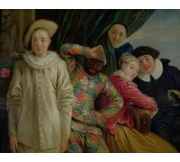 DQCJIYIGL De Célèbres Tableaux Moderne Toile Décor Art Mural Classique Arlequin Pierrot et Scapin de Jean Antoine Watteau Abstrait Peinture Pour la Décoration de la Chambre à Coucher 60x90cm