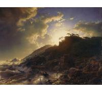 DQCJIYIGL De Célèbres Tableaux Moderne Toile Décor Art Mural Classique Coucher de soleil après une tempête sur la Sicile par Achenbach Pour la Décoration de la Chambre à Coucher 60x90cm