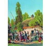 DQCJIYIGL De Célèbres Tableaux Moderne Toile Décor Art Mural Classique Dimanche soir dans un petit village russe Konstantin Yegorovich Makovsky Pour la Décoration de la Chambre à Coucher 60x90cm