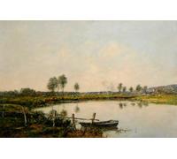 DQCJIYIGL De Célèbres Tableaux Moderne Toile Décor Art Mural Classique les prés d'eau à Deauville France par Eugene Louis Boudin Abstrait Peinture Pour la Décoration de la Chambre à Coucher 60x90cm
