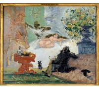 DQCJIYIGL De Célèbres Tableaux Moderne Toile Décor Art Mural Classique Modern Olympia Young Woman in Her Bed and Her Black Maid By Paul Cézanne Pour la Décoration de la Chambre à Coucher 60x90cm