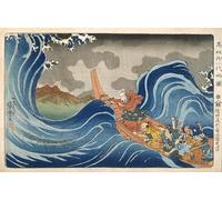DQCJIYIGL De Célèbres Tableaux Moderne Toile Décor Art Mural Classique Nichiren calmant la tempête par Utagawa Kuniyoshi Abstrait Peinture Pour la Décoration de la Chambre à Coucher 60x90cm