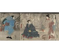 DQCJIYIGL De Célèbres Tableaux Moderne Toile Décor Art Mural Classique Scène d'une histoire de fantôme le démon chat Okazaki par Utagawa Kuniyoshi Pour la Décoration de la Chambre à Coucher 60x90cm