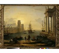 DQCJIYIGL De Célèbres Tableaux Moderne Toile Décor Art Mural Classique Tableau effet brouillard Sea Port de Claude Lorrain Abstrait Peinture Pour la Décoration de la Chambre à Coucher 60x90cm