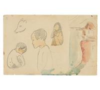 DQCJIYIGL De Célèbres Tableaux Murale Art Posté Affiches et Impressions Esquisses de personnages accroupis et debout un cochon par Paul Gauguin Pour les Décorations pour la Maison 60x90cm