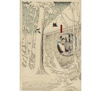 DQCJIYIGL Moderne Toile Décor Gentoku rendant visite à Komei dans sa retraite dans une tempête de neige tardive par Tsukioka Yoshitoshi Pour la Décoration de la Chambre à Coucher 60x90cm