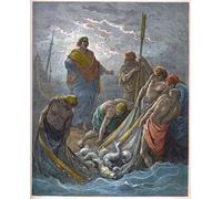 DQCJIYIGL Murale Art Posté Affiches et Impressions le projet miraculeux de poissons Gravure de pêche miraculeuse dans la Bible par Gustave Dore Pour les Décorations pour la Maison 60x90cm