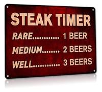 DQFOCPHHAA Funny Man Cave Sign with Steak Timer Beer Themed Aluminum Metal Art for Pub or Garage 8 X 12 in
