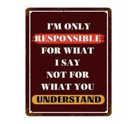 DQFOCPHHAA Funny Office Quote Vintage Metal Tin Sign Im Only Responsible For What I Say Not For What You Understand Sarcastic Humor Wall-Art for Workspace 8 X 12 inch