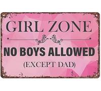 DQFOCPHHAA Girls Space No Boys Allowed Except Dad Humorous Metal Sign for Bedroom Room Wall Decor (8 X 12 in)