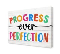 DQFOCPHHAA Motivational Classroom Wall-Art, Progress Over Perfection Inspirational Quote Canvas Print for Nursery and School Decor(Framed,16x24inch(40x60cm))