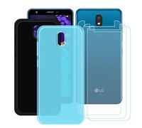 DQG Coque pour LG K30 2019 + 3 pièces Verre Trempé Film Protection écran, Lot de 2 Housse Etui Flexible Souple Silicone Gel Bleu + Noir TPU Case Cover pour LG K30 2019 (5.45")
