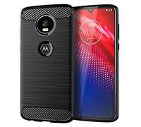 DQG Coque pour Motorola Moto Z4 (6.4"),Souple Gel Fibre Carbonique Housse Etui de Protection Silicone TPU Bumper Premium Shell Case Cover - Noir