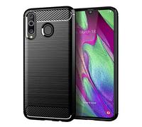 DQG Coque pour Samsung Galaxy M30/A40s (6.4"),Souple Gel Fibre Carbonique Housse Etui de Protection Silicone TPU Bumper Premium Shell Case Cover - Noir