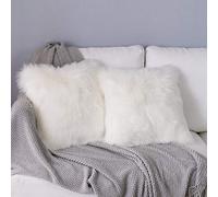 DQMEN 2Pcs Housse de Coussin, Fausse Fourrure Deluxe Décoratif Canapé Chambre Lit Super Doux Peluche Mongolie Taie d'oreiller (2Pcs Blanc, 45 x 45cm)