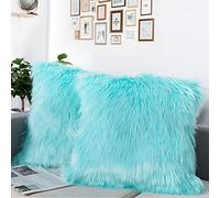 DQMEN 2Pcs Housse de Coussin, Fausse Fourrure Deluxe Décoratif Canapé Chambre Lit Super Doux Peluche Mongolie Taie d'oreiller (2Pcs Bleu, 45 x 45cm)