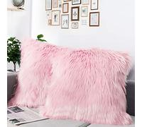 DQMEN 2Pcs Housse de Coussin, Fausse Fourrure Deluxe Décoratif Canapé Chambre Lit Super Doux Peluche Mongolie Taie d'oreiller (2Pcs Rose, 45 x 45cm)