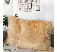 DQMEN 2Pcs Housse de Coussin, Fausse Fourrure Deluxe Décoratif Canapé Chambre Lit Super Doux Peluche Mongolie Taie d'oreiller (2Pcs Marron, 45 x 45cm)