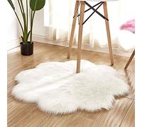 DQMEN Peau de Mouton synthétique, 45 x 45 cm, Faux, Imitation Toison Moquette Peau d'agneau Tapis Fluffy Soft Longhair Décoratif Coussin de Chaise Canapé Natte (Blanc, )
