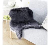 DQMEN Peau de Mouton synthétique,50 X 80 cm Faux Peau de Mouton Imitation Toison Moquette Peau d'agneau Tapis Fluffy Soft Longhair Décoratif Coussin de Chaise Canapé Natte (Noir, 50 X 80 cm)