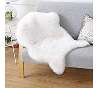 DQMEN Peau de mouton synthétique,60 x 90 cm Faux Peau de Mouton Imitation Toison Moquette Peau d'agneau Tapis Fluffy Soft Longhair Décoratif Coussin de Chaise Canapé Natte (Blanc, 60 X 90 cm)