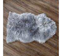 DQMEN Peau de mouton synthétique,75 x 120 cm Faux Peau de Mouton Imitation Toison Moquette Peau d'agneau Tapis Fluffy Soft Longhair Décoratif Coussin de Chaise Canapé Natte (Gris, 75 X 120 cm)