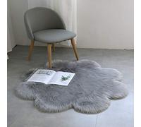DQMEN Peau de Mouton synthétique,90 x 90 cm Faux Peau de Mouton Imitation Toison Moquette Peau d'agneau Tapis Fluffy Soft Longhair Décoratif Coussin de Chaise Canapé Natte (Gris, 90 X 90 CM)