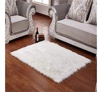 DQMEN Peau de Mouton synthétique,90 x 90 cm Faux Peau de Mouton Imitation Toison Moquette Peau d'agneau Tapis Fluffy Soft Longhair Décoratif Coussin de Chaise Canapé Natte (Carré Blanc, 90 X 90 CM)