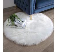 DQMEN Peau de Mouton synthétique,90 x 90 cm Faux Peau de Mouton Imitation Toison Moquette Peau d'agneau Tapis Fluffy Soft Longhair Décoratif Coussin de Chaise Canapé Natte (Blanc, 90 X 90 CM)