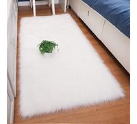 DQMEN Toison Tapis Laine Tapis Imitation Toison Moquette Fluffy Soft Longhair Décoratif Coussin de Chaise Canapé Natte (Blanc, 80 X 180cm)