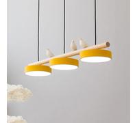 DQRCLLL Lampe Suspendue Linéaire À LED Moderne À 3 Lumières, Lustre À Longue Bande À Intensité Variable For Table De Salle À Manger E27, Lampe Suspendue En Bois À Motif D'oiseau Nordique(Yellow)