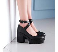 DQS Automne Vintage Femmes Chunky Bloc Talon Haut Plate-Forme Bride à la Cheville Boucle Pompes Punk Chaussures Grande Taille Noir Blanc