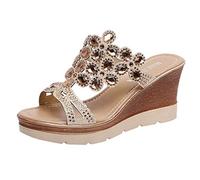 DQS Chaussures compensées Femmes Peep Toe Chaussures de Plage Respirantes été Sandales Sexy Strass sans Lacet Dames Chaussures compensées