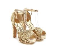 DQS Été Talons Hauts Sandales Femmes Peep Toe Bride à la Cheville Chaussures Argent Plate-Forme Sandales Chaussures de Mariage Femme